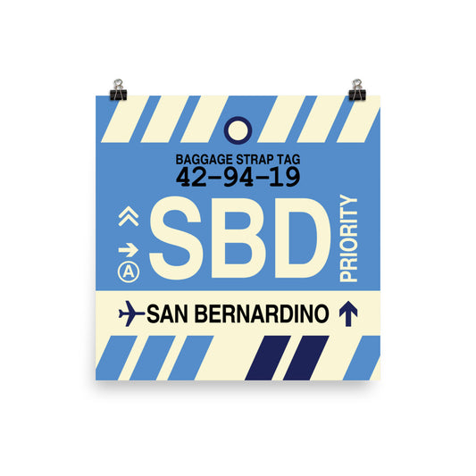SBD San Bernardino Poster Print • Jet Age Baggage Tag Design • YHM Designs - Image 02