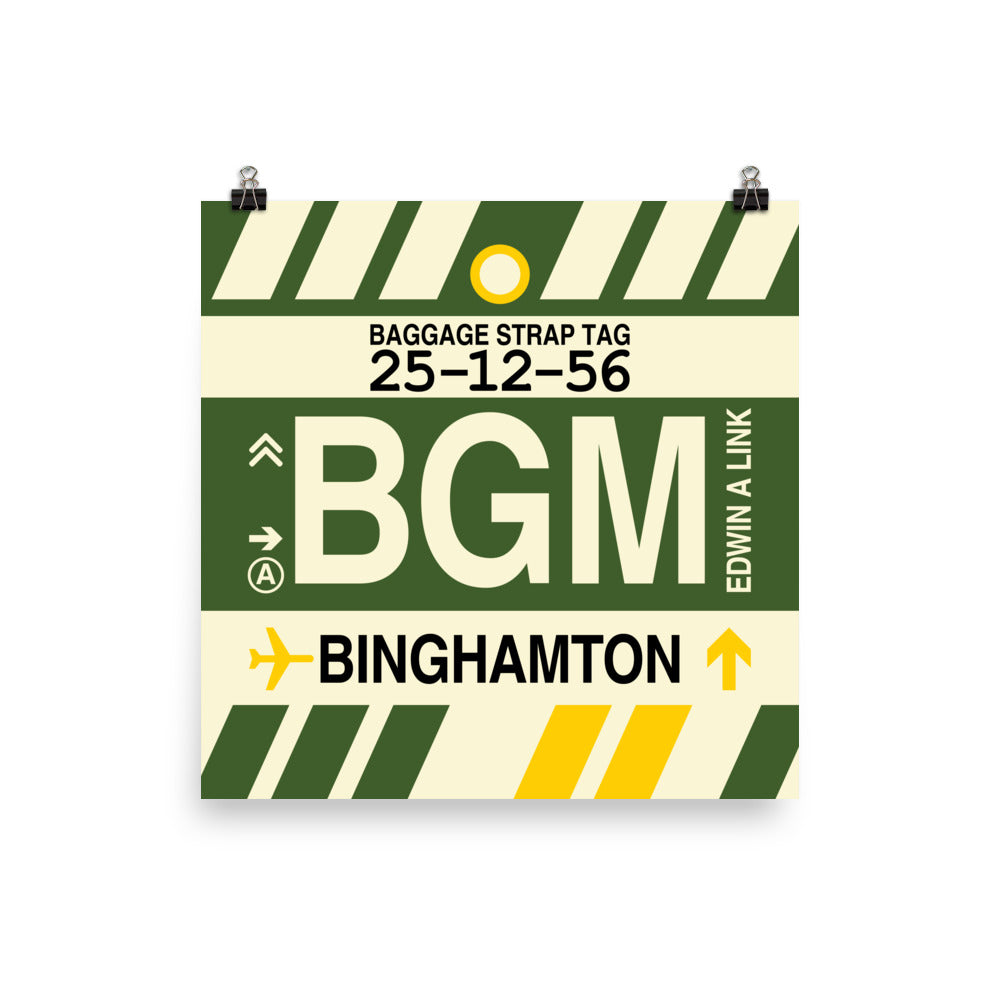 BGM Binghamton Poster Print • Jet Age Baggage Tag Design • YHM Designs - Image 03