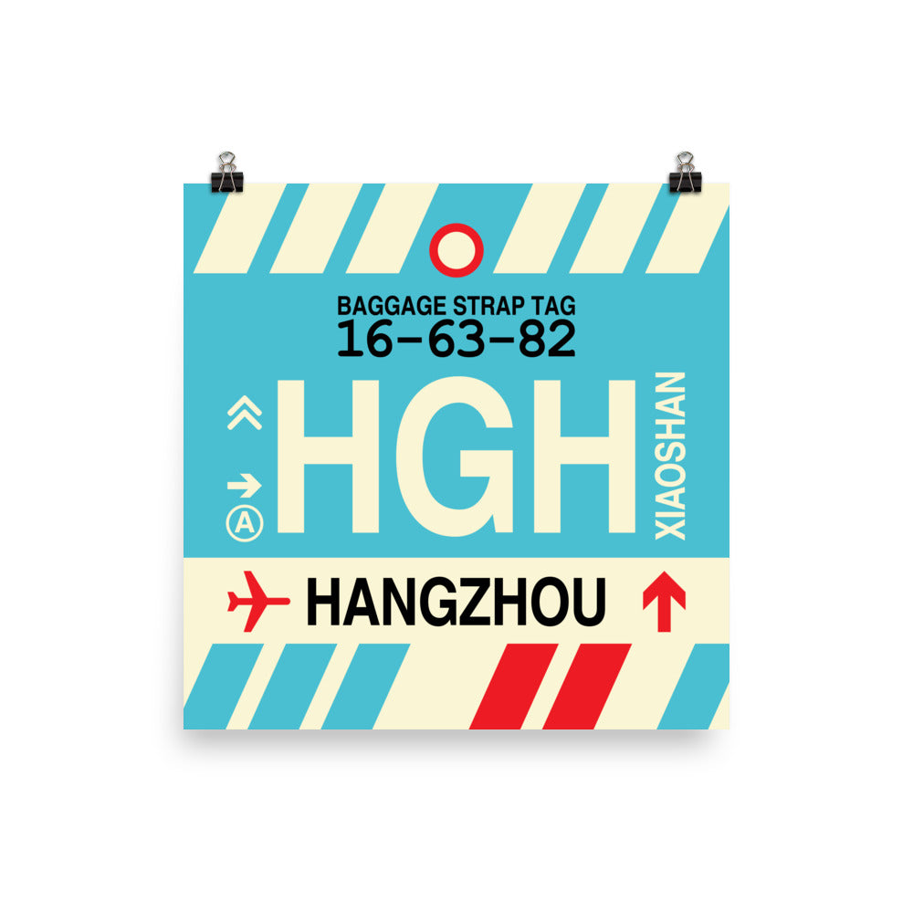 HGH Hangzhou Poster Print • Jet Age Baggage Tag Design • YHM Designs - Image 03