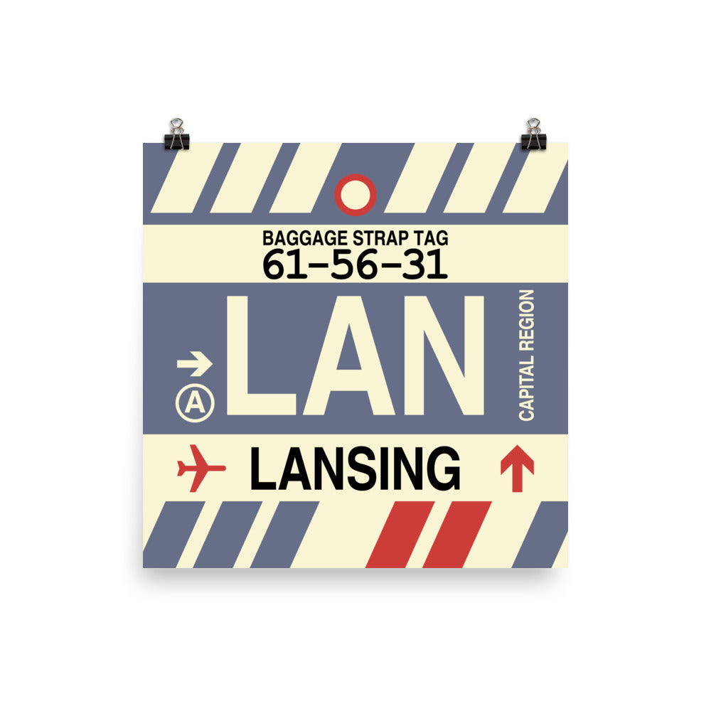 LAN Lansing Poster Print • Jet Age Baggage Tag Design • YHM Designs - Image 03