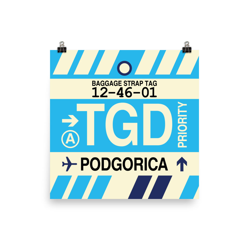 TGD Podgorica Poster Print • Jet Age Baggage Tag Design • YHM Designs - Image 03