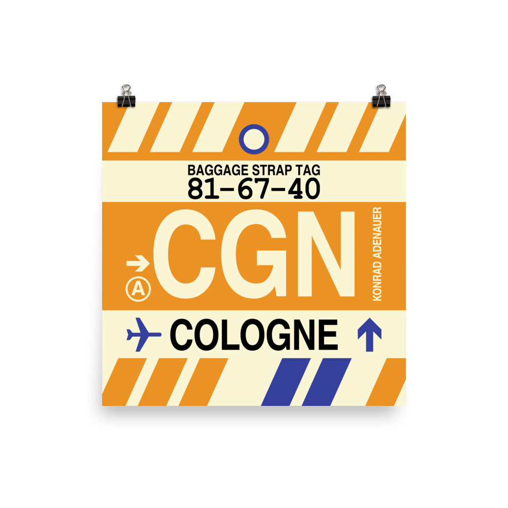 CGN Cologne-Bonn Poster Print • Jet Age Baggage Tag Design • YHM Designs - Image 01
