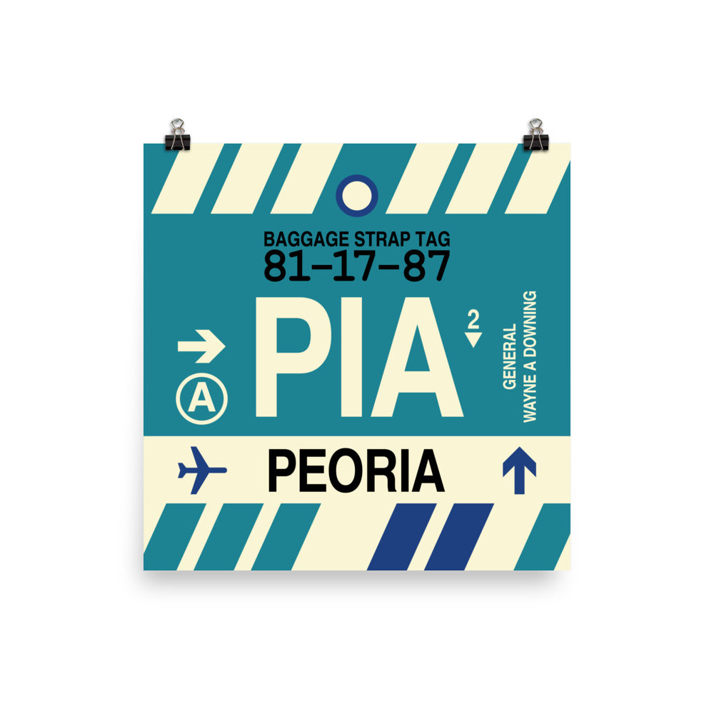 PIA Peoria Poster Print • Jet Age Baggage Tag Design • YHM Designs - Image 01