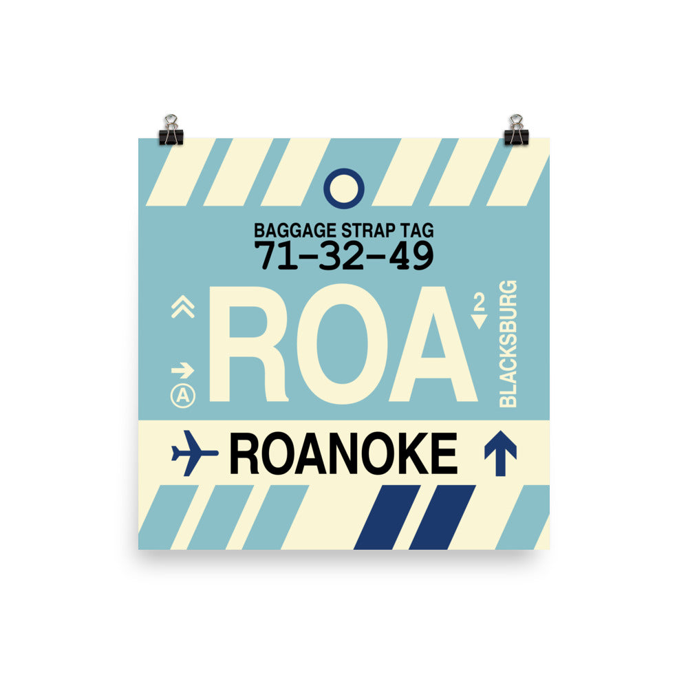 ROA Roanoke Poster Print • Jet Age Baggage Tag Design • YHM Designs - Image 04