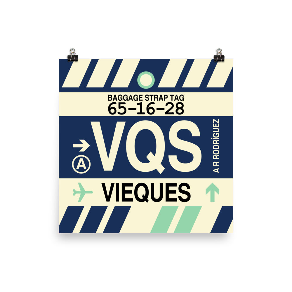 VQS Vieques Poster Print • Jet Age Baggage Tag Design • YHM Designs - Image 04