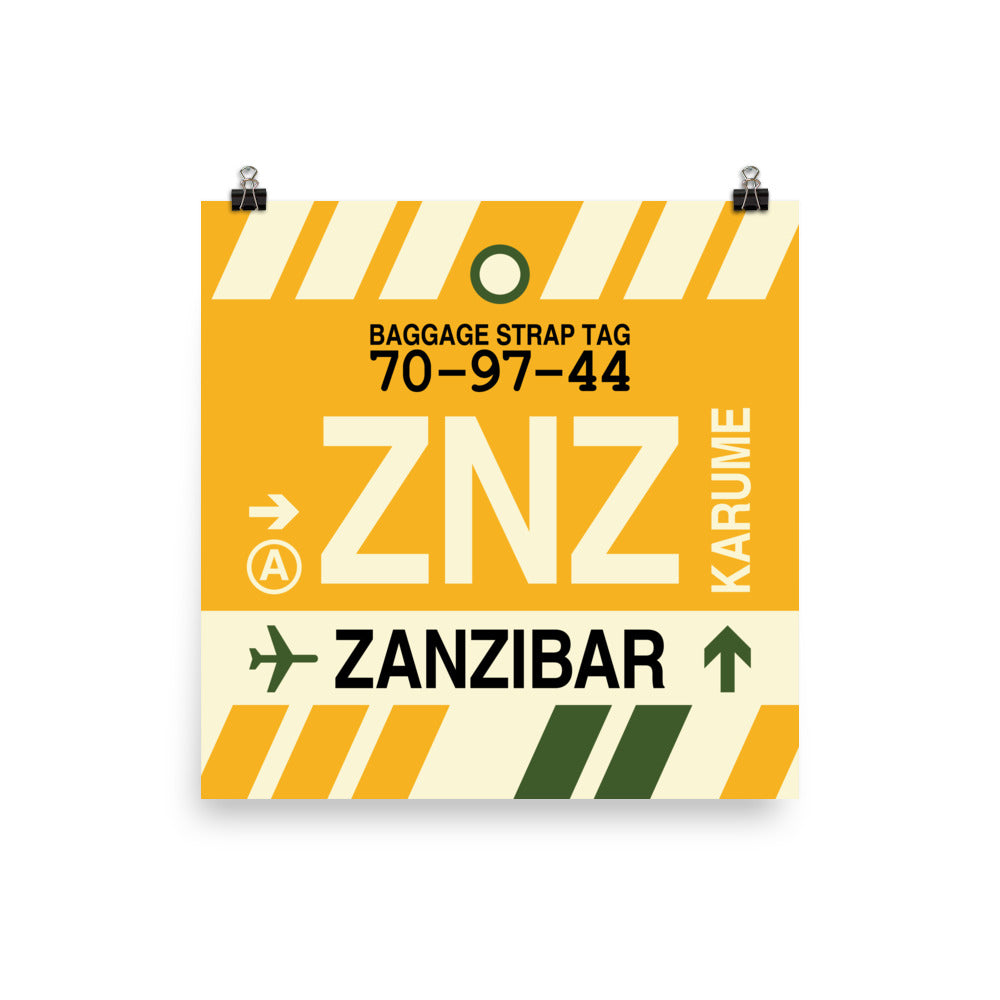 ZNZ Zanzibar Poster Print • Jet Age Baggage Tag Design • YHM Designs - Image 04