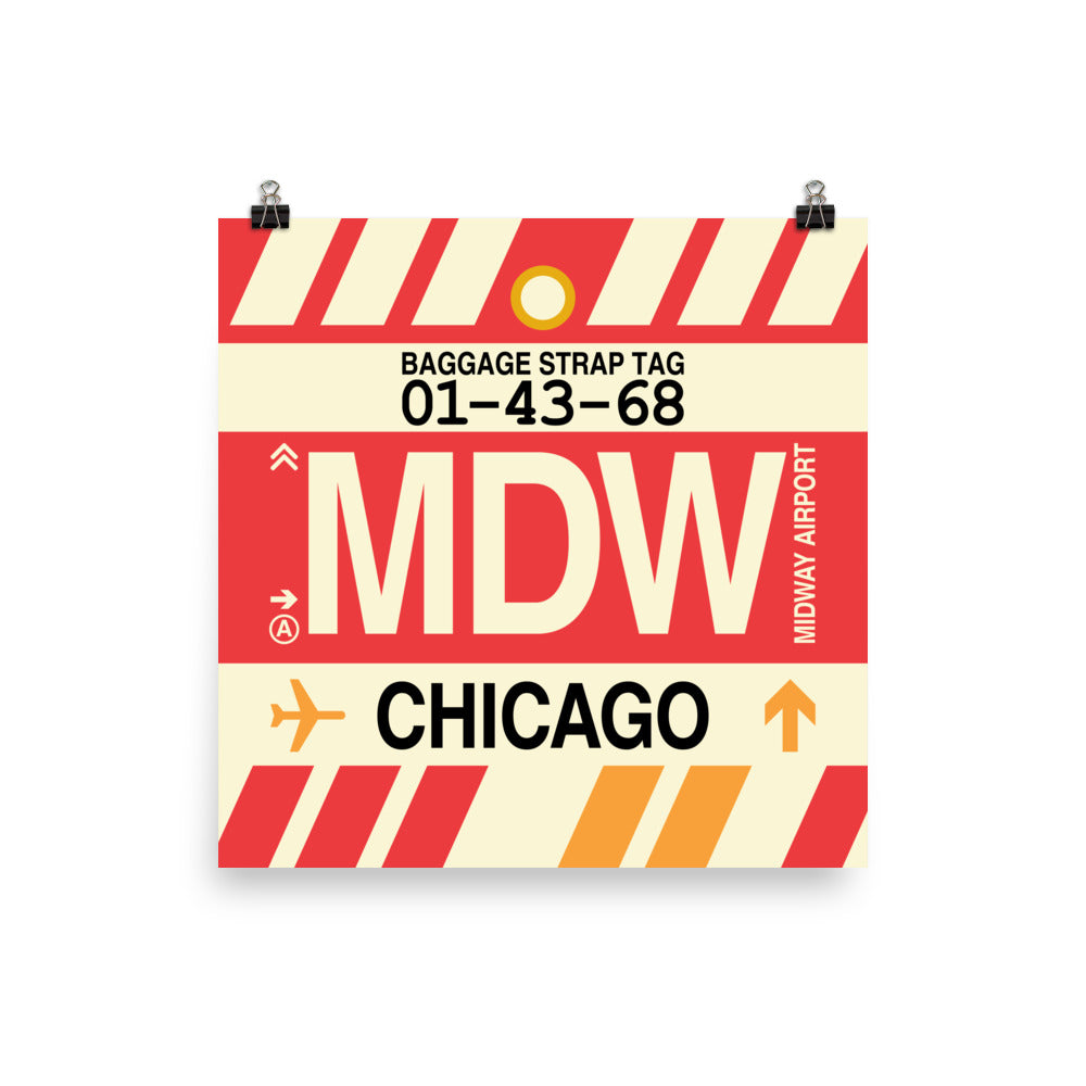 MDW Chicago Poster Print • Jet Age Baggage Tag Design • YHM Designs - Image 04