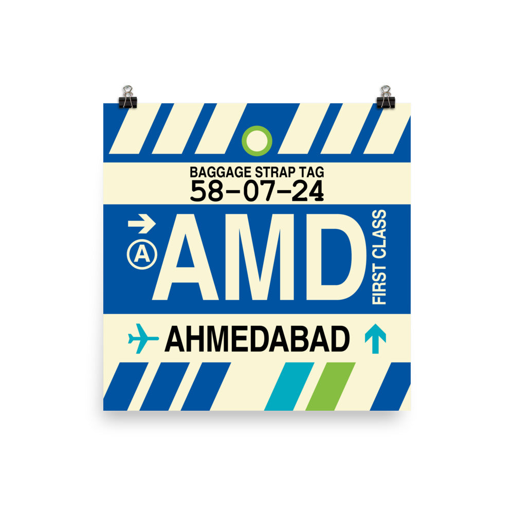 AMD Ahmedabad Poster Print • Jet Age Baggage Tag Design • YHM Designs - Image 05