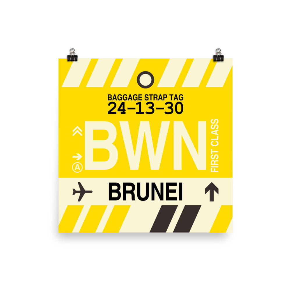 BWN Brunei Poster Print • Jet Age Baggage Tag Design • YHM Designs - Image 05