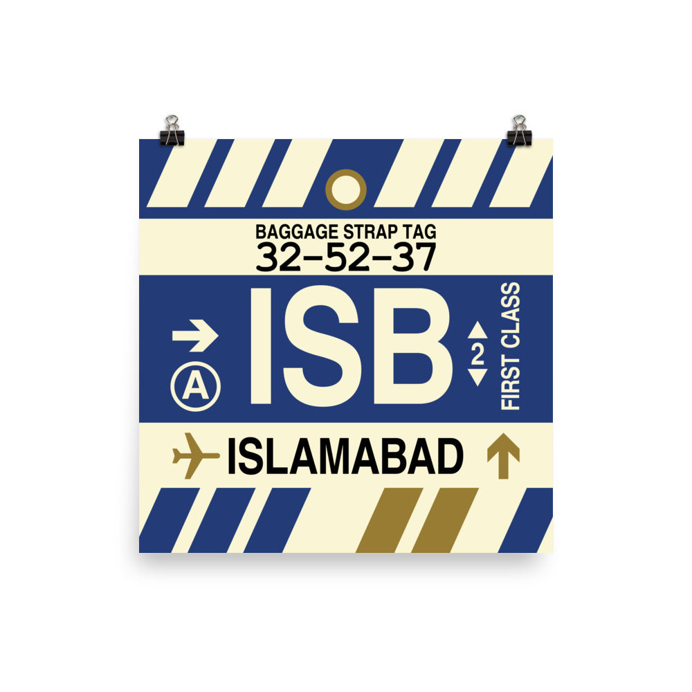 ISB Islamabad Poster Print • Jet Age Baggage Tag Design • YHM Designs - Image 05