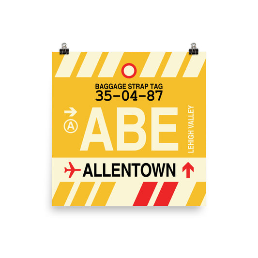 ABE Allentown Poster Print • Jet Age Baggage Tag Design • YHM Designs - Image 01
