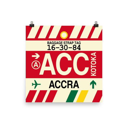 ACC Accra Poster Print • Jet Age Baggage Tag Design • YHM Designs - Image 01