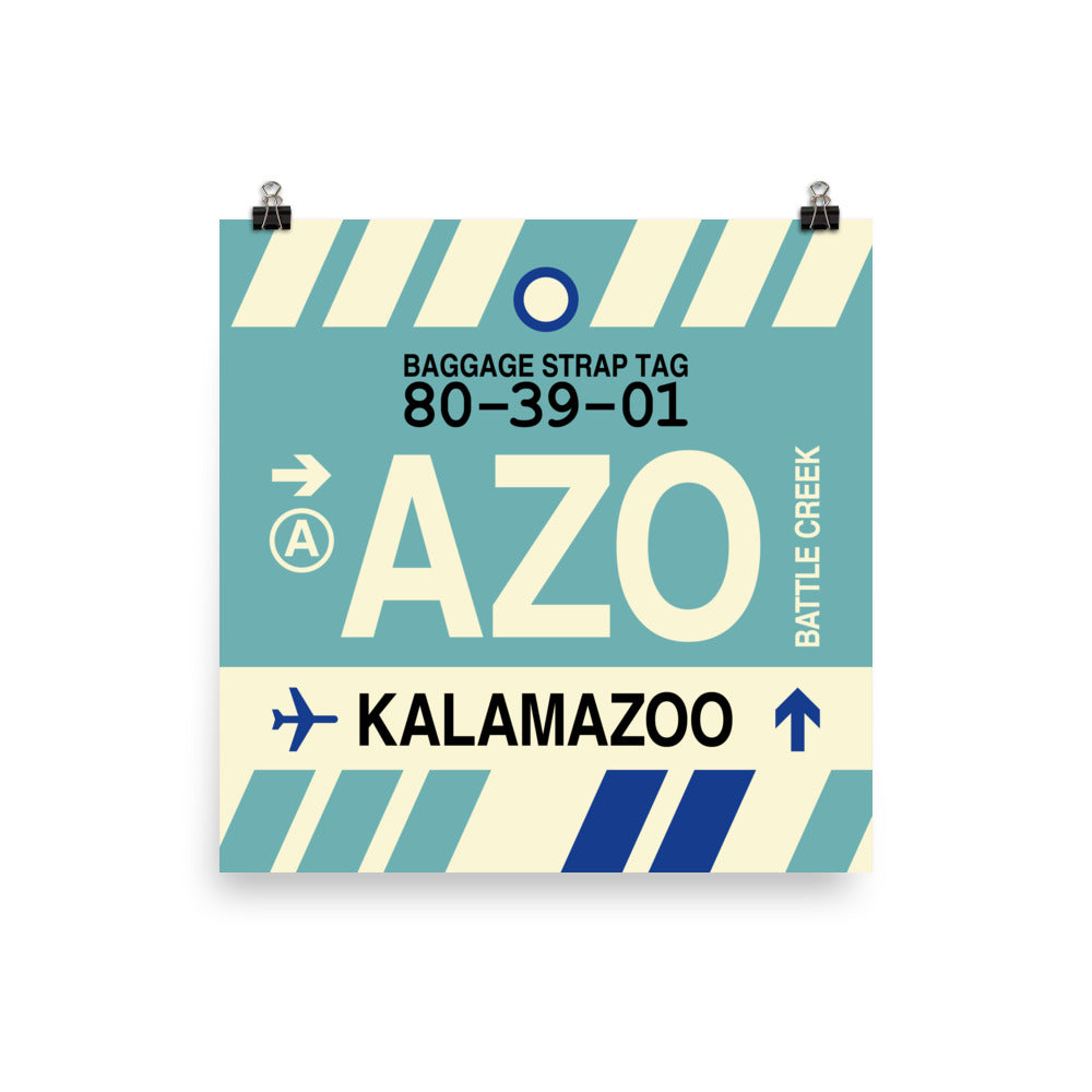 AZO Kalamazoo Poster Print • Jet Age Baggage Tag Design • YHM Designs - Image 01