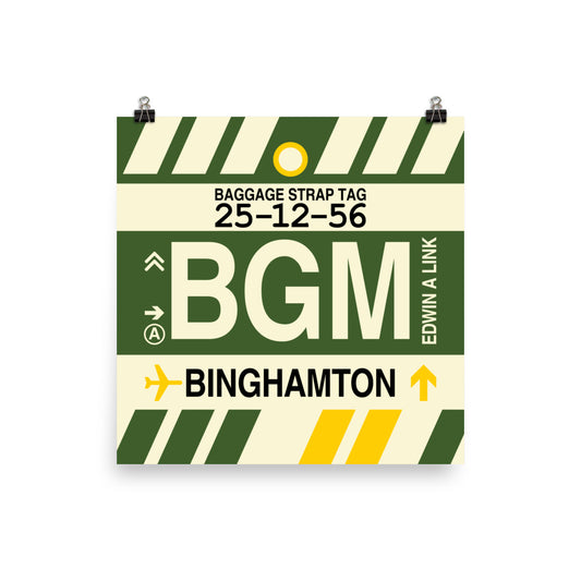 BGM Binghamton Poster Print • Jet Age Baggage Tag Design • YHM Designs - Image 01