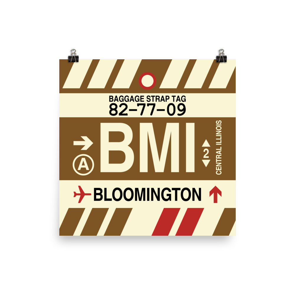 BMI Bloomington Poster Print • Jet Age Baggage Tag Design • YHM Designs - Image 01