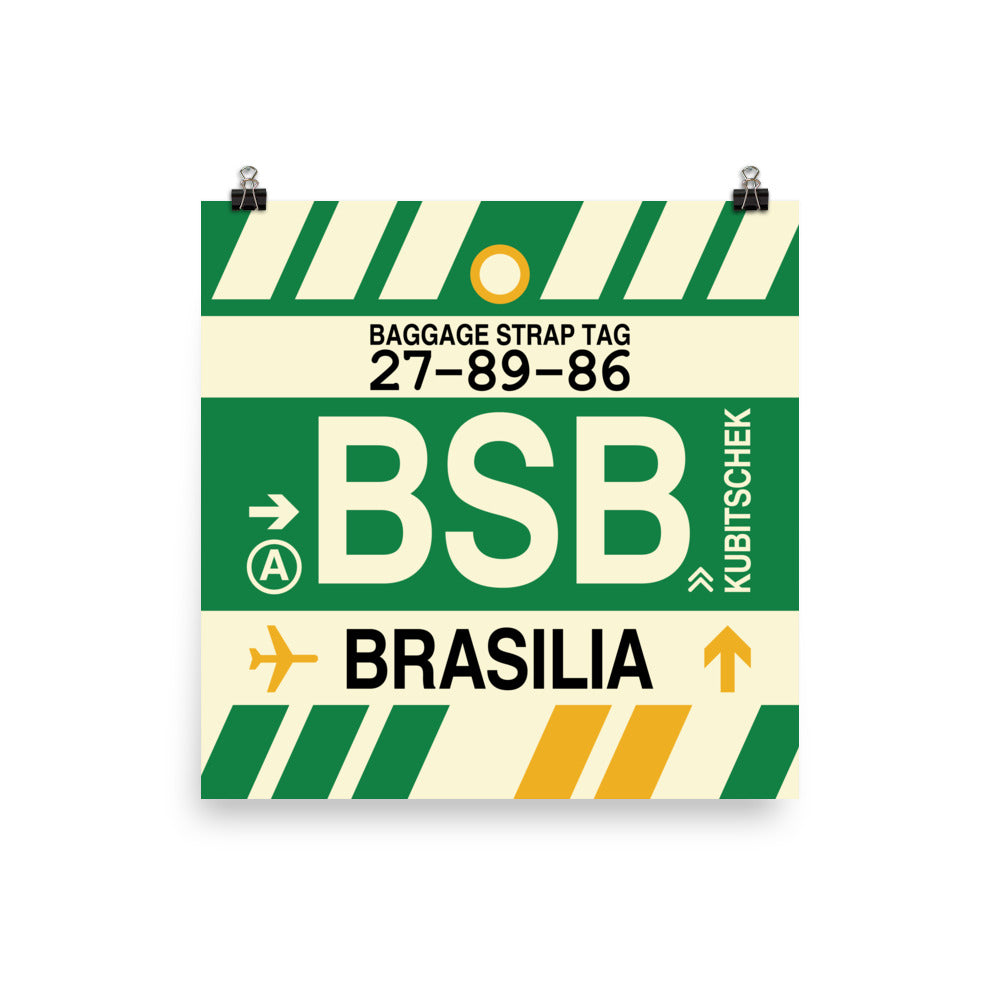 BSB Brasilia Poster Print • Jet Age Baggage Tag Design • YHM Designs - Image 01