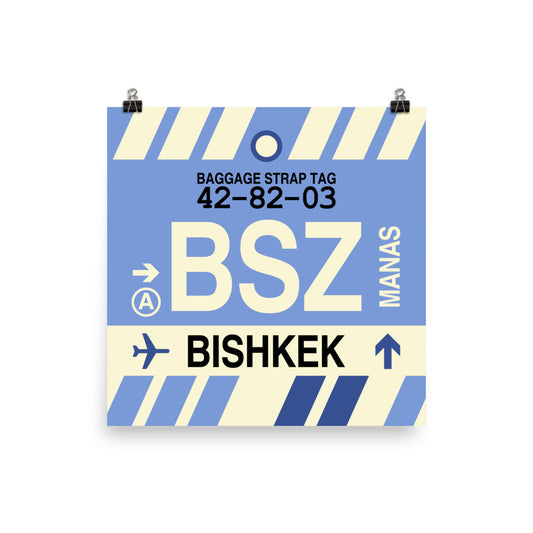 BSZ Bishkek Poster Print • Jet Age Baggage Tag Design • YHM Designs - Image 01