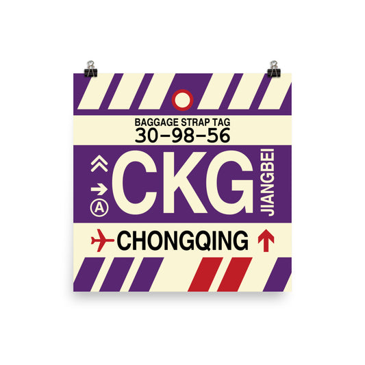 CKG Chongqing Poster Print • Jet Age Baggage Tag Design • YHM Designs - Image 01