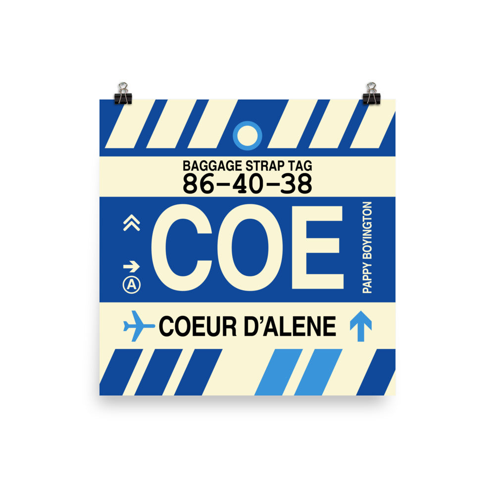 COE Coeur D'Alene Poster Print • Jet Age Baggage Tag Design • YHM Designs - Image 01