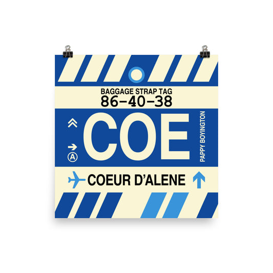 COE Coeur D'Alene Poster Print • Jet Age Baggage Tag Design • YHM Designs - Image 01
