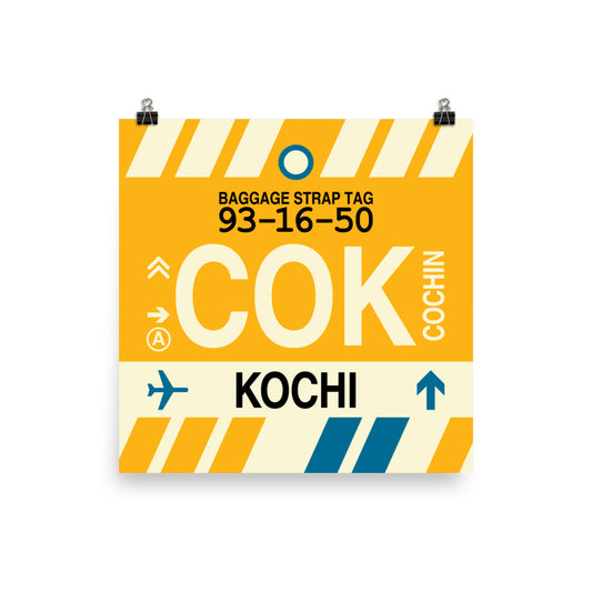 COK Kochi Poster Print • Jet Age Baggage Tag Design • YHM Designs - Image 01