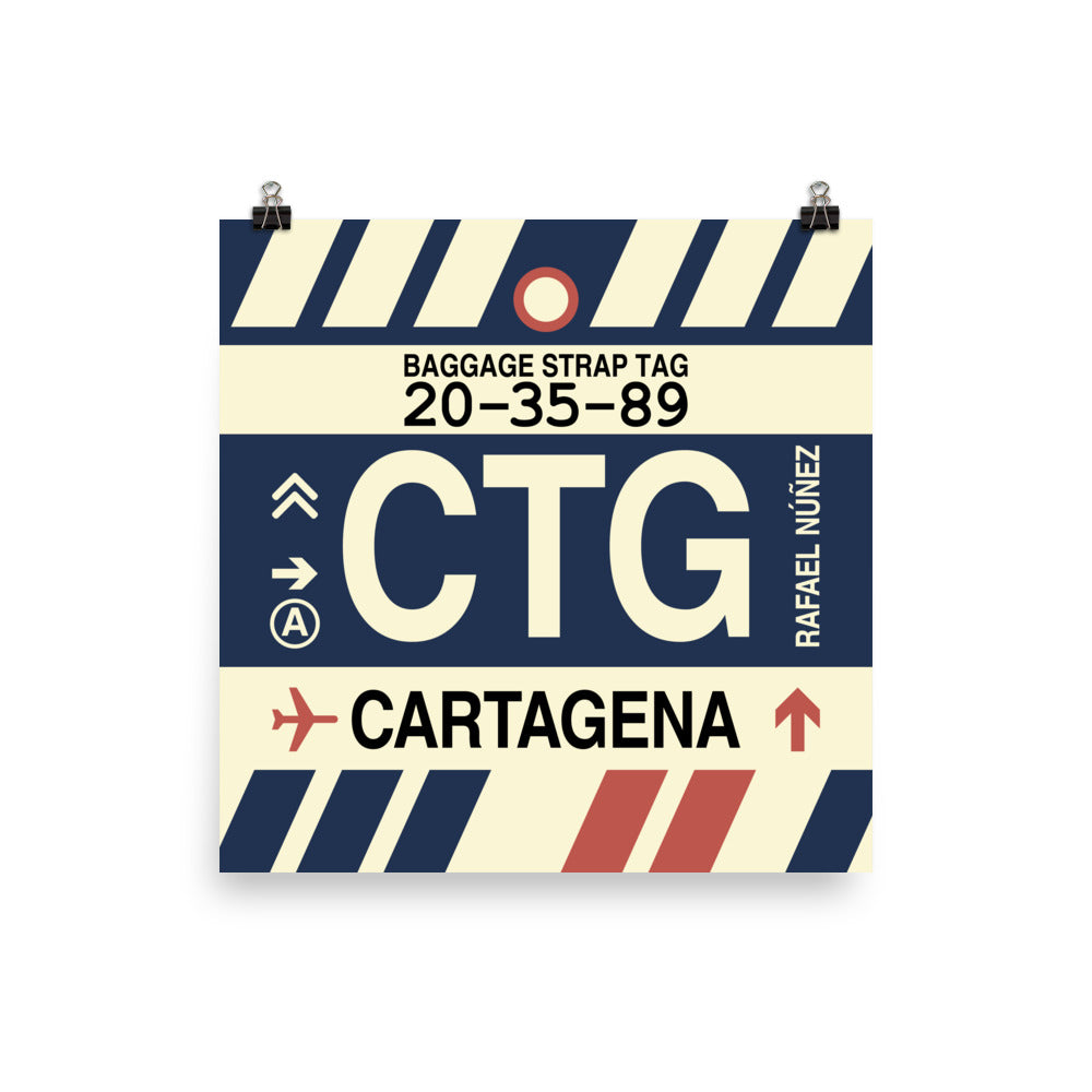 CTG Cartagena Poster Print • Jet Age Baggage Tag Design • YHM Designs - Image 01