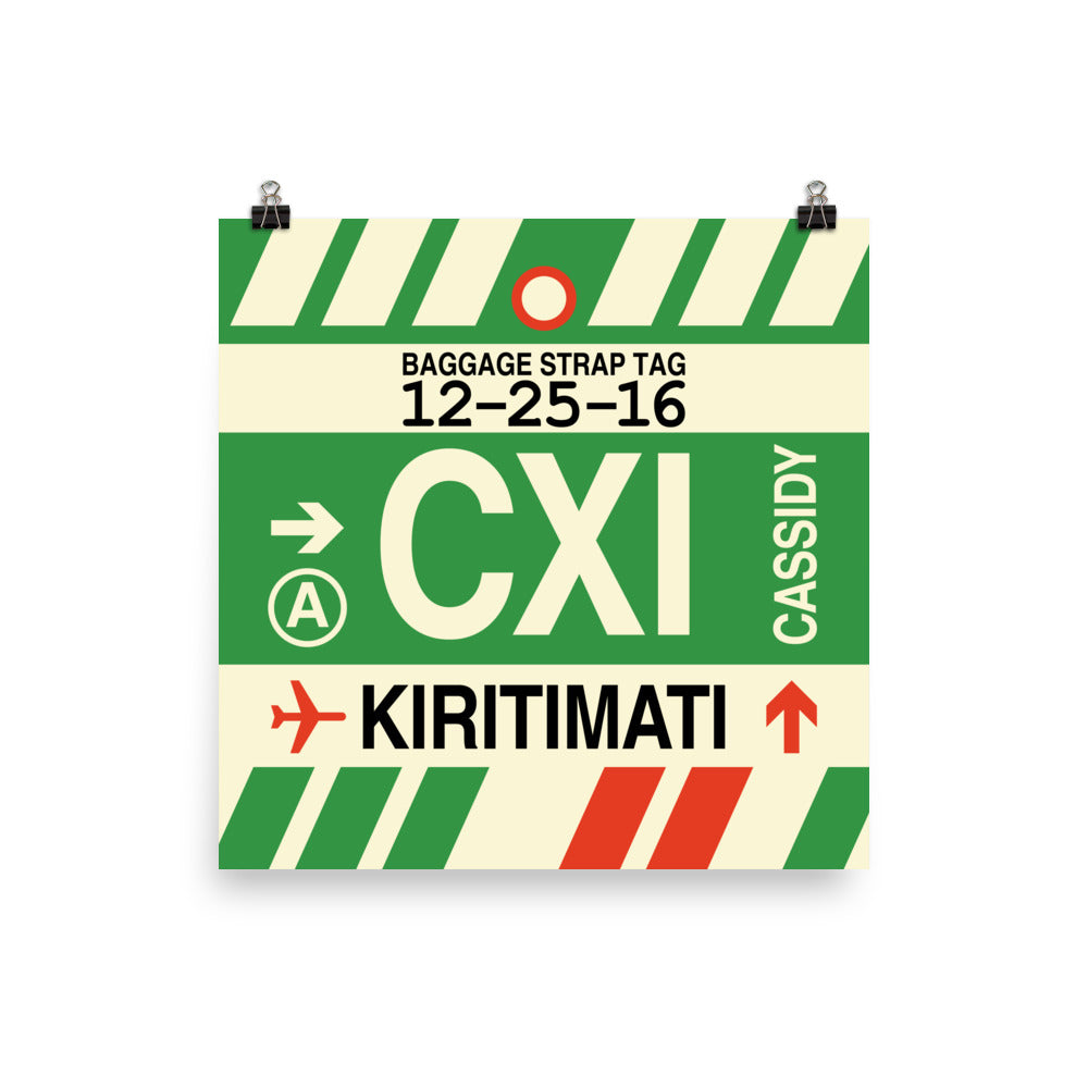 CXI Kiritimati Poster Print • Jet Age Baggage Tag Design • YHM Designs - Image 01