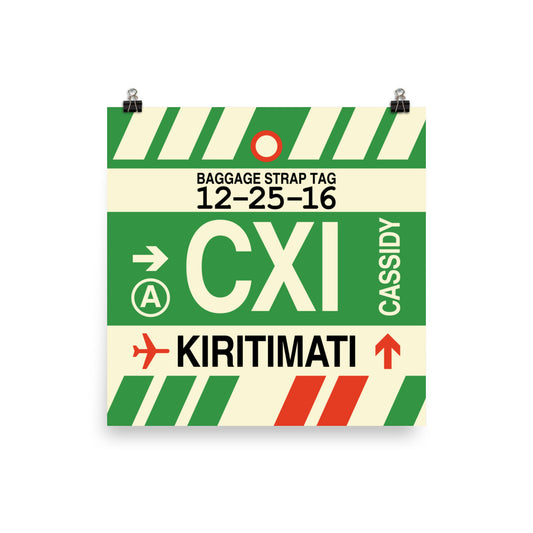 CXI Kiritimati Poster Print • Jet Age Baggage Tag Design • YHM Designs - Image 01