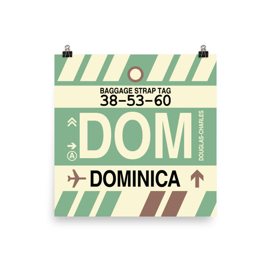 DOM Dominica Poster Print • Jet Age Baggage Tag Design • YHM Designs - Image 01