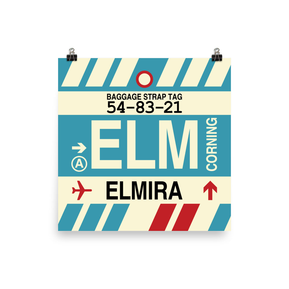 ELM Elmira-Corning Poster Print • Jet Age Baggage Tag Design • YHM Designs - Image 01