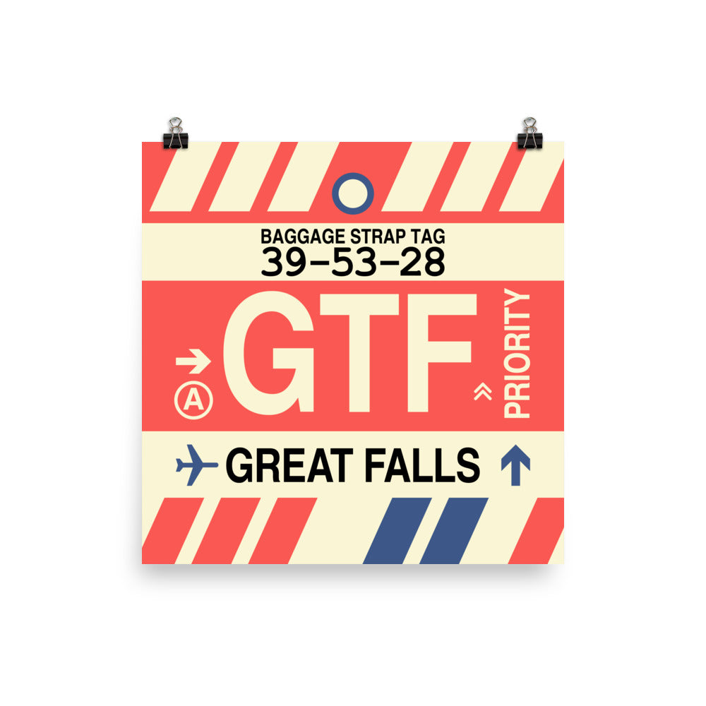GTF Great Falls Poster Print • Jet Age Baggage Tag Design • YHM Designs - Image 01