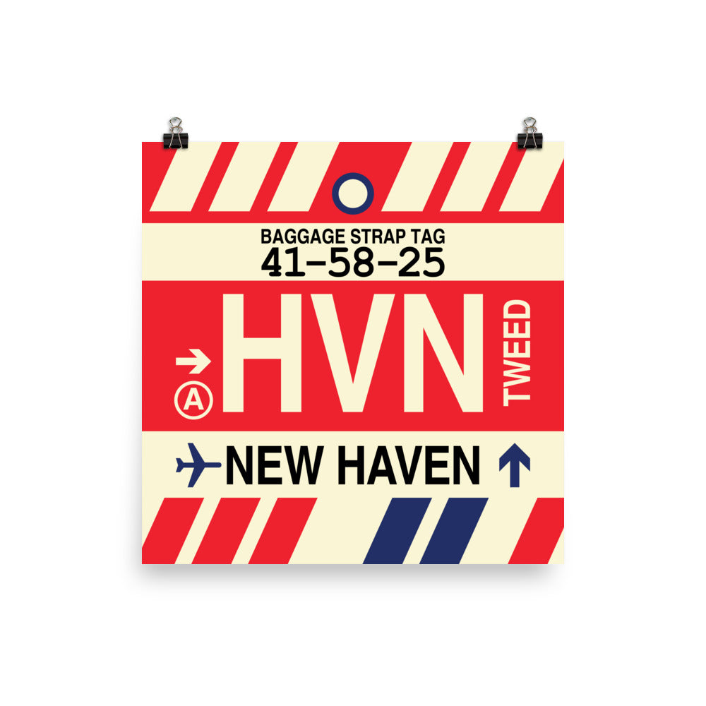 HVN New Haven Poster Print • Jet Age Baggage Tag Design • YHM Designs - Image 01