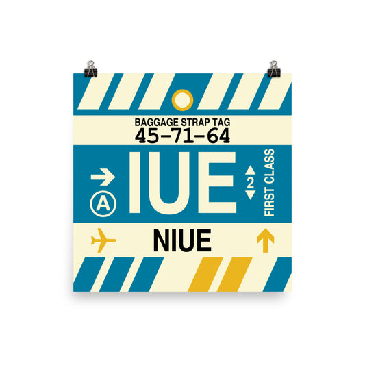 IUE Niue Poster Print • Jet Age Baggage Tag Design • YHM Designs - Image 01