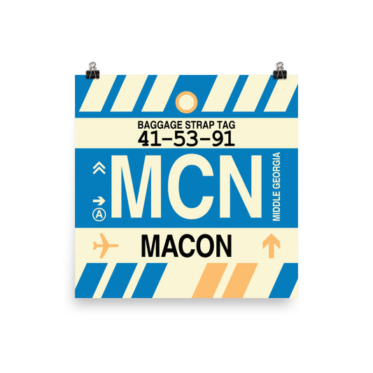 MCN Macon Poster Print • Jet Age Baggage Tag Design • YHM Designs - Image 01
