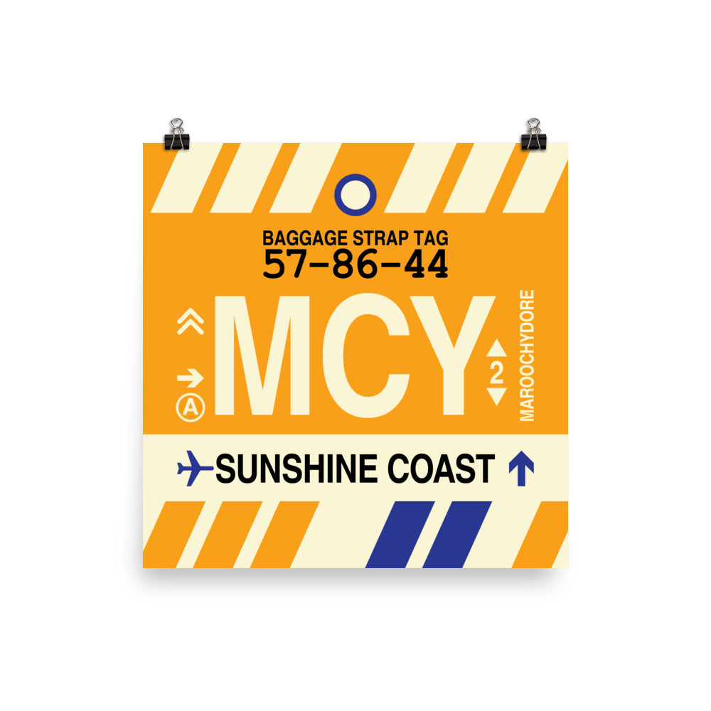 MCY Sunshine Coast Poster Print • Jet Age Baggage Tag Design • YHM Designs - Image 01