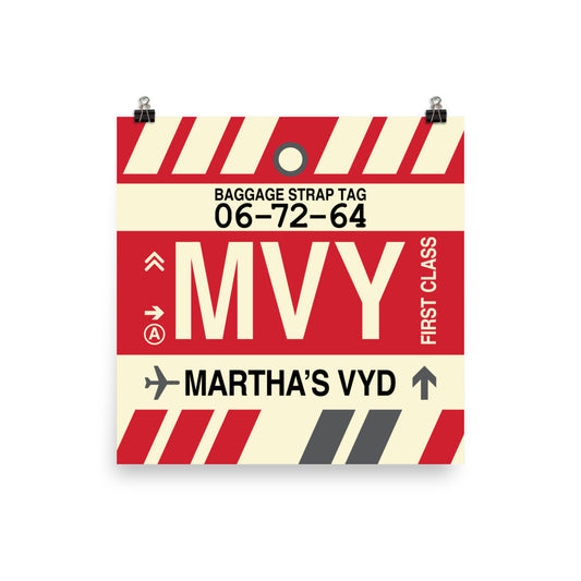 MVY Martha's Vineyard Poster Print • Jet Age Baggage Tag Design • YHM Designs - Image 01