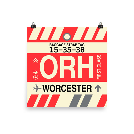 ORH Worcester Poster Print • Jet Age Baggage Tag Design • YHM Designs - Image 01