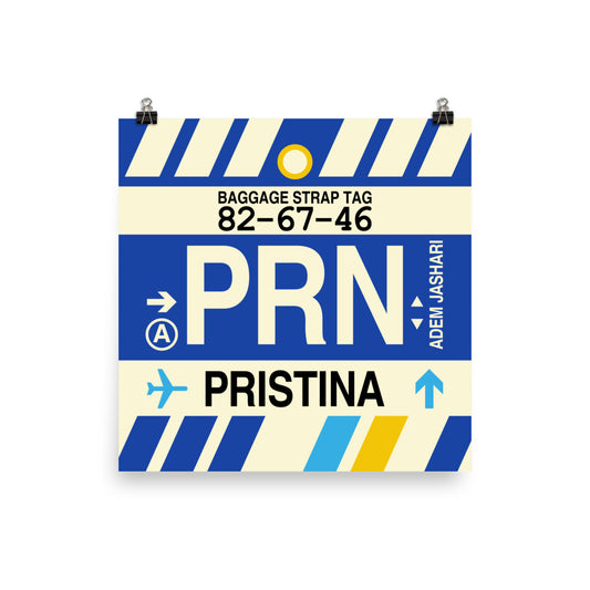 PRN Pristina Poster Print • Jet Age Baggage Tag Design • YHM Designs - Image 01