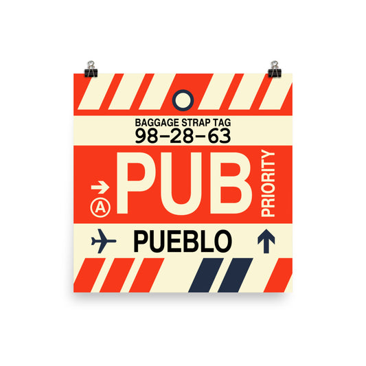 PUB Pueblo Poster Print • Jet Age Baggage Tag Design • YHM Designs - Image 01