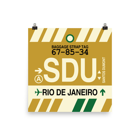 SDU Rio de Janeiro Poster Print • Jet Age Baggage Tag Design • YHM Designs - Image 01
