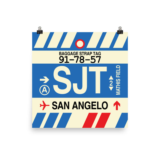 SJT San Angelo Poster Print • Jet Age Baggage Tag Design • YHM Designs - Image 01
