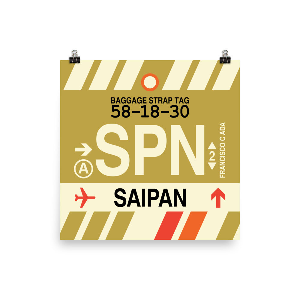 SPN Saipan Poster Print • Jet Age Baggage Tag Design • YHM Designs - Image 01