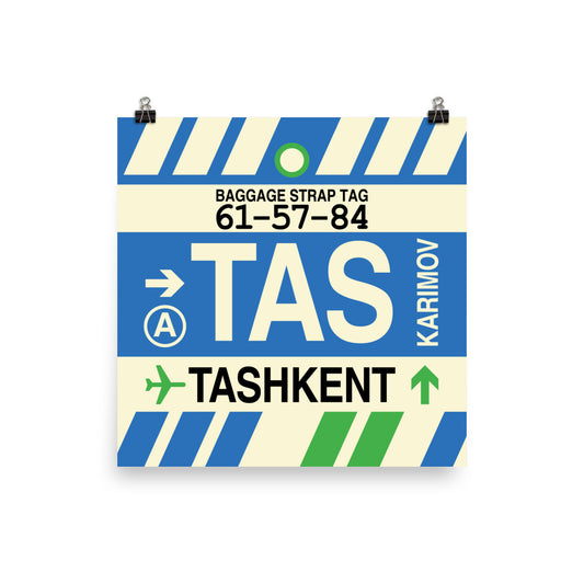 TAS Tashkent Poster Print • Jet Age Baggage Tag Design • YHM Designs - Image 01
