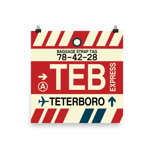TEB Teterboro Poster Print • Jet Age Baggage Tag Design • YHM Designs - Image 01