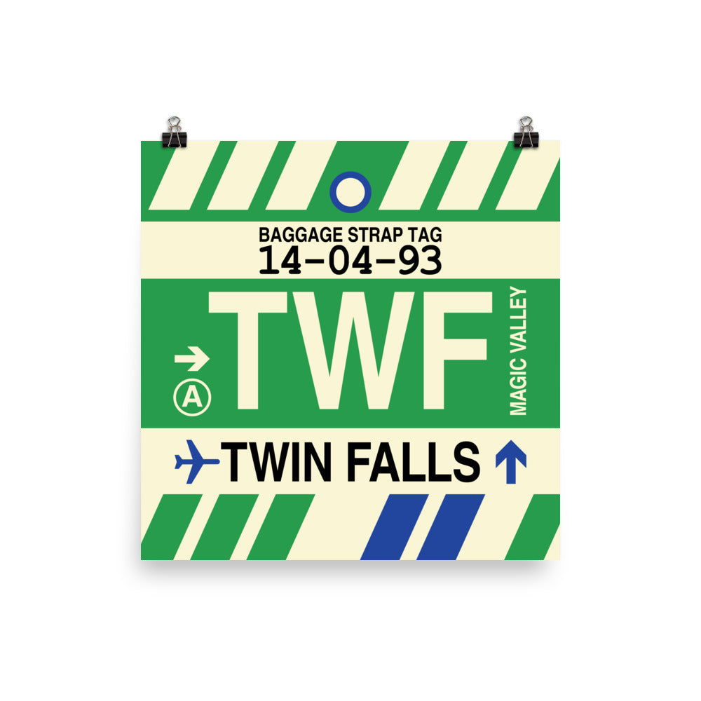 TWF Twin Falls Poster Print • Jet Age Baggage Tag Design • YHM Designs - Image 01