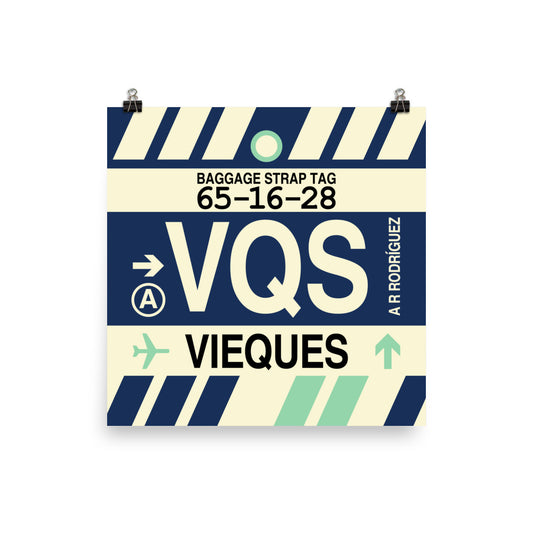 VQS Vieques Poster Print • Jet Age Baggage Tag Design • YHM Designs - Image 01