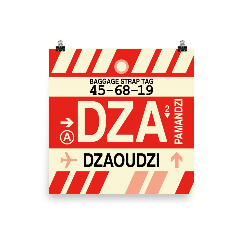 DZA Dzaoudzi Poster Print • Jet Age Baggage Tag Design • YHM Designs - Image 01
