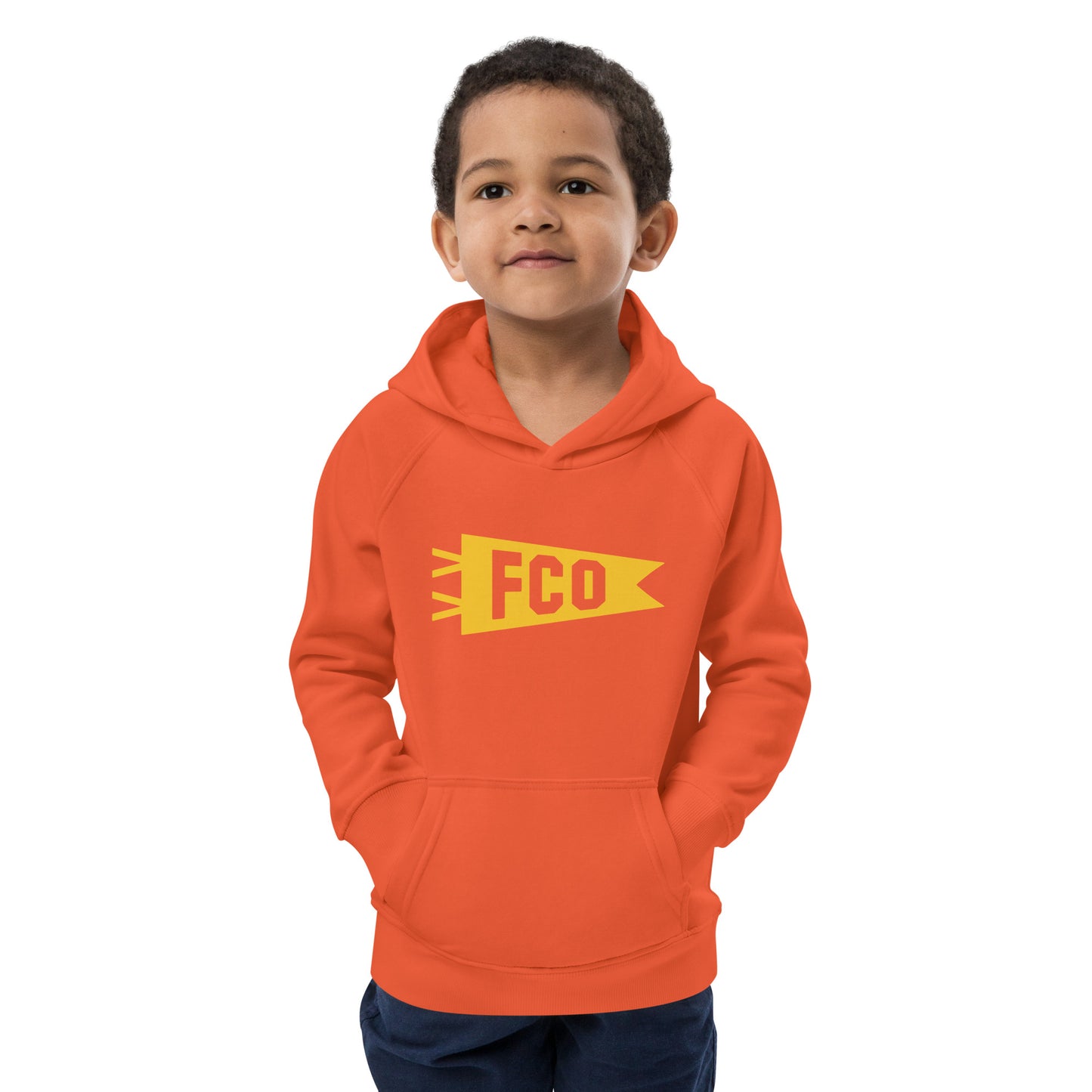 FCO Rome Kid's Sustainable Hoodie • Banner Design in Yellow • YHM Designs - Image 11