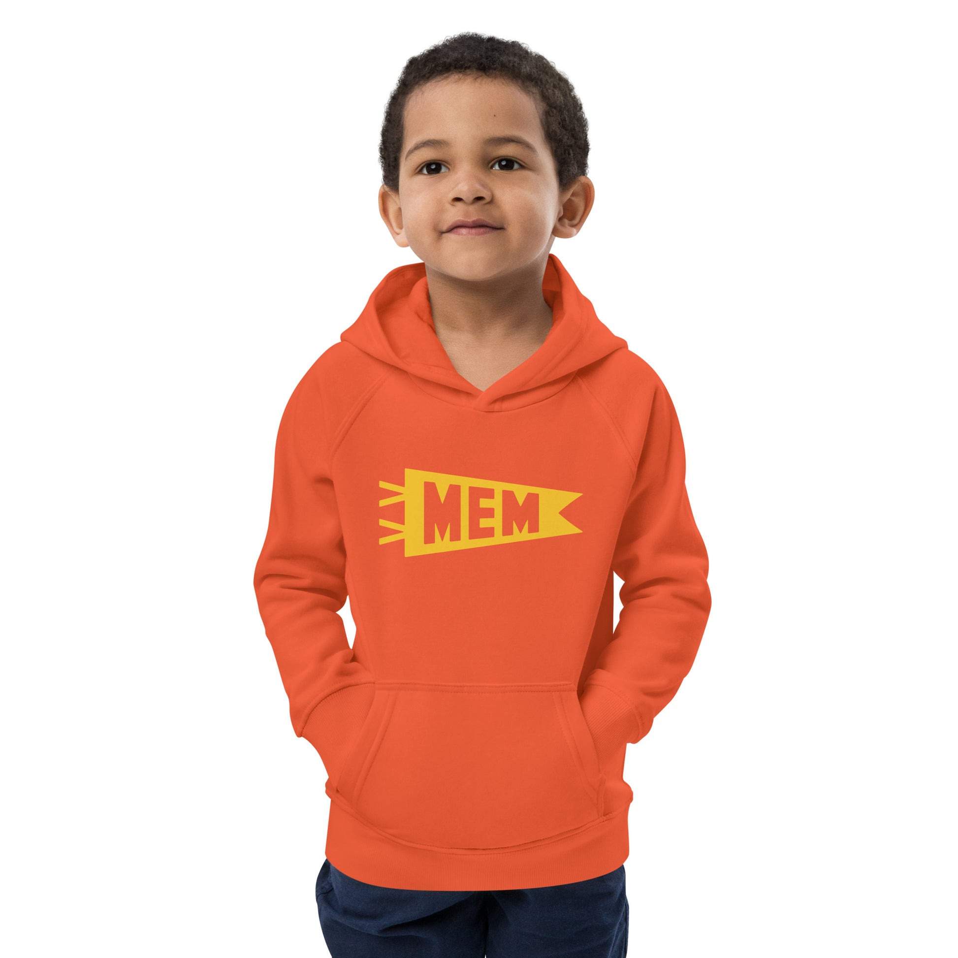 MEM Memphis Kid's Sustainable Hoodie • Banner Design in Yellow • YHM Designs - Image 09