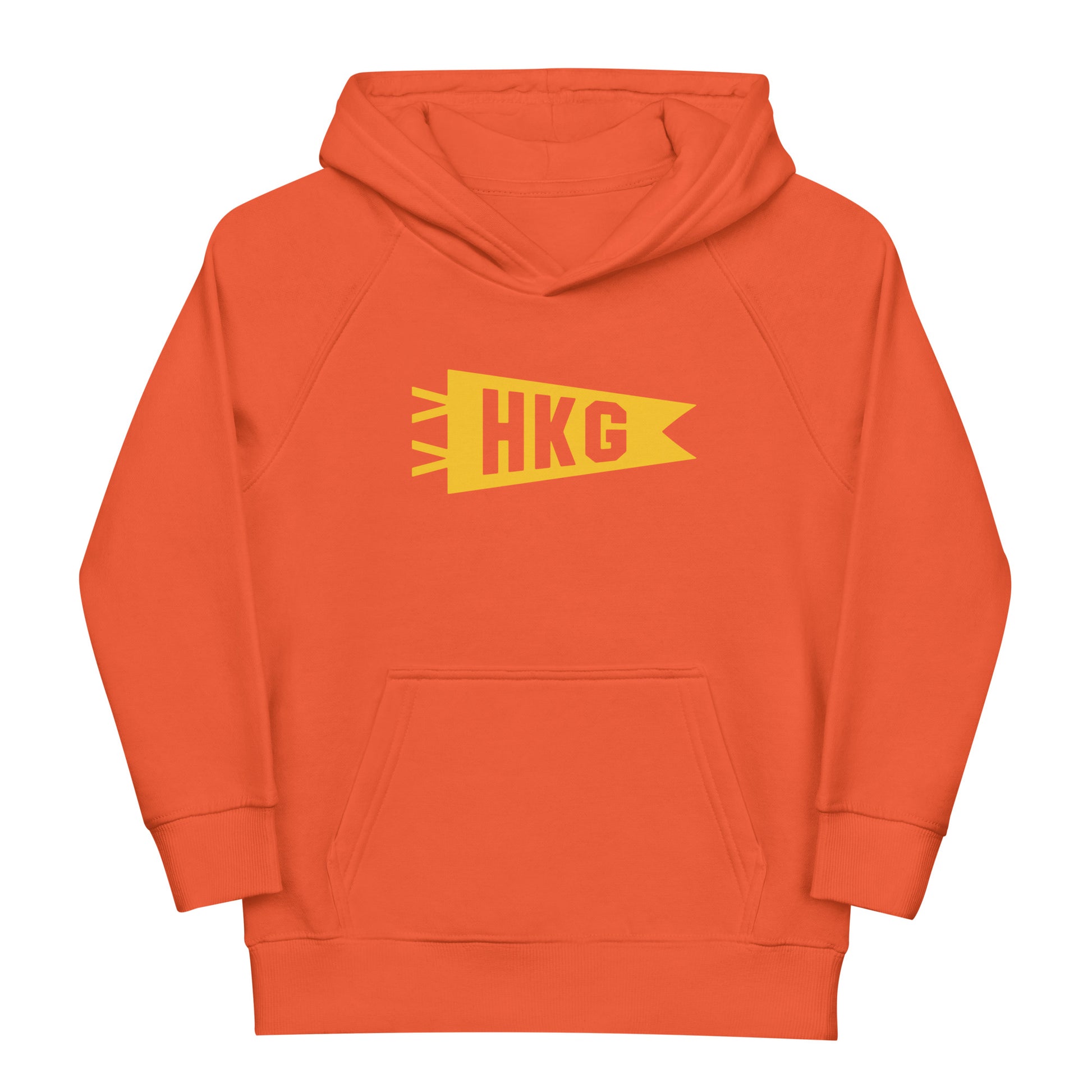 HKG Hong Kong Kid's Sustainable Hoodie • Banner Design in Yellow • YHM Designs - Image 01